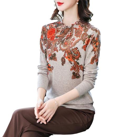 FCSF8321 2023年秋季新款女装圆领中年妈妈毛衣女花宽松印花套头针织衫女 商品图4