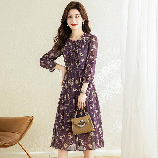 气质优雅，时尚妈妈装中长款A字裙春秋款A字裙印花连衣裙QYM-TB-DS0189-Y 商品图0