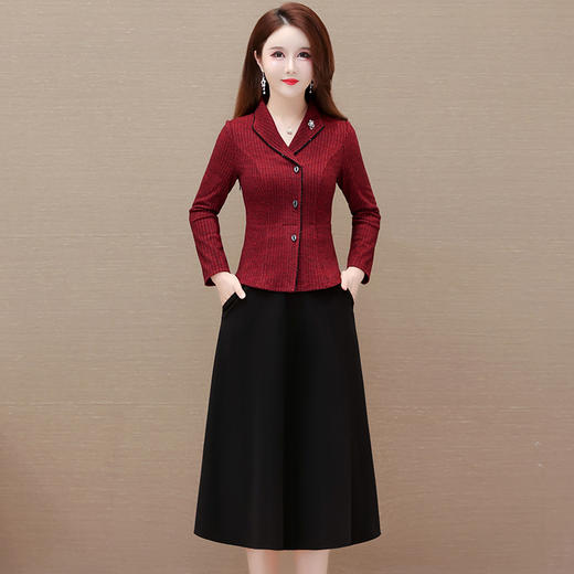 QYM H1323-Y连衣裙假两件拼结裙时尚气质A字裙 商品图0