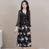 修身时尚，秋款中长款印花假两件连衣裙方领长袖时髦雪纺裙QYM-XQD-53C2316-L 商品缩略图1