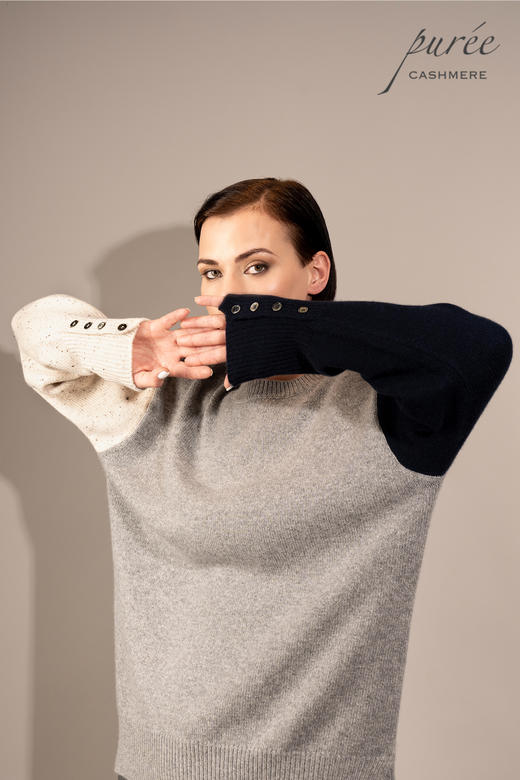 #1966「COLOR BLOCK CREWNECK」100% CASHMERE 三色圆领套头毛衣 商品图2