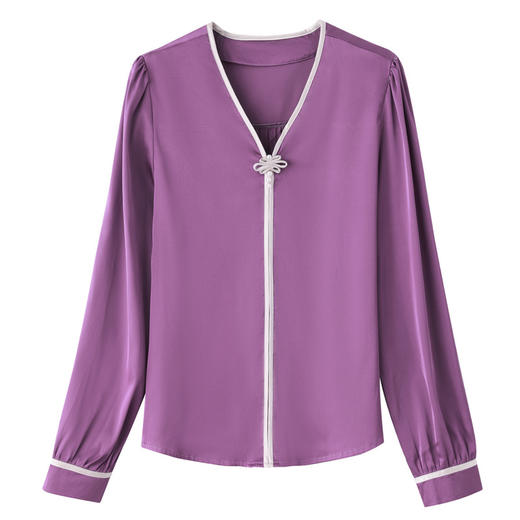 复古盘扣V领衬衫，女长袖衬衣秋季新款时尚洋气质上衣KQL-369H1728 商品图4