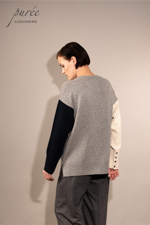 #1966「COLOR BLOCK CREWNECK」100% CASHMERE 三色圆领套头毛衣 商品图3