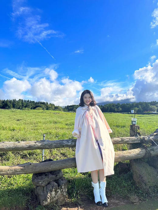 DUO智仙生  芭比粉之袍 粉色山茶羊毛混纺宽松长款文艺风衣 商品图2