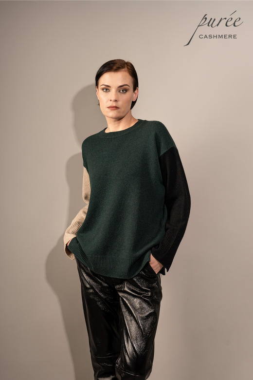 #1966「COLOR BLOCK CREWNECK」100% CASHMERE 三色圆领套头毛衣 商品图2