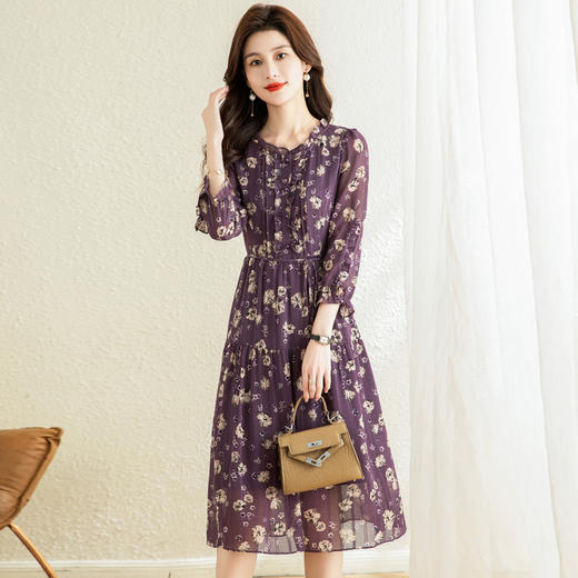 气质优雅，时尚妈妈装中长款A字裙春秋款A字裙印花连衣裙QYM-TB-DS0189-Y 商品图3