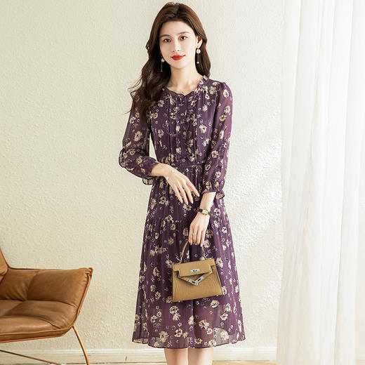 气质优雅，时尚妈妈装中长款A字裙春秋款A字裙印花连衣裙QYM-TB-DS0189-Y 商品图5