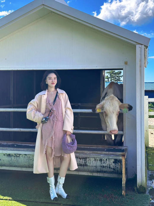 DUO智仙生  芭比粉之袍 粉色山茶羊毛混纺宽松长款文艺风衣 商品图1