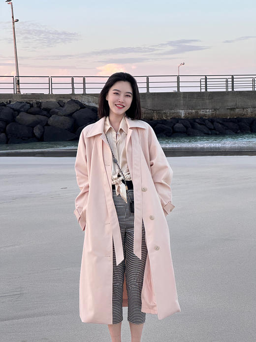 DUO智仙生  芭比粉之袍 粉色山茶羊毛混纺宽松长款文艺风衣 商品图4