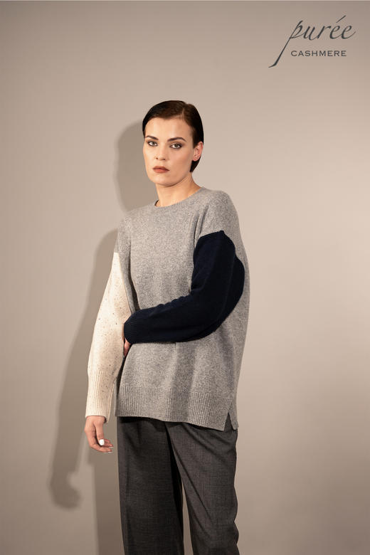#1966「COLOR BLOCK CREWNECK」100% CASHMERE 三色圆领套头毛衣 商品图1
