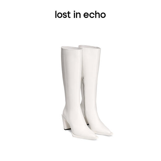 lost in echo设计师品牌尖头几何沿条修身长靴小众 商品图0