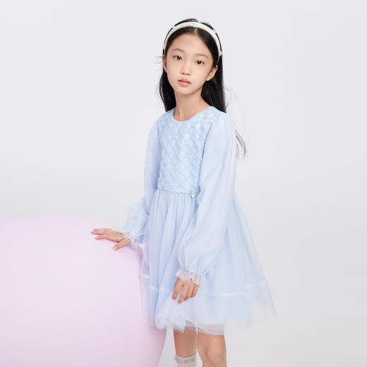 女童装连衣裙长袖加绒冬新款甜美洋气纯色保暖网纱裙子安奈儿童装EG343177 商品图1
