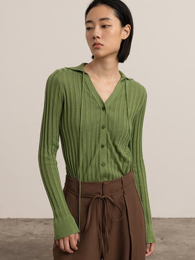 322工房经典再造丝羊绒系带polo开衫2023秋冬款百搭长袖外套B130