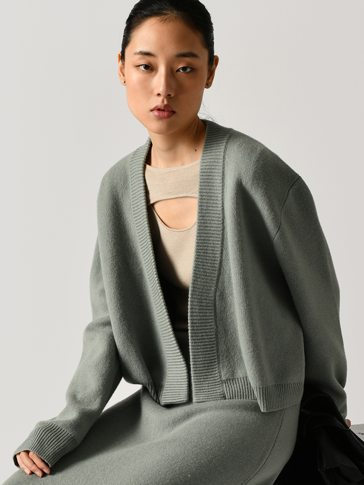 322工房针织西装羊绒混纺开衫长袖纯色秋冬宽松加厚毛衣外套A942