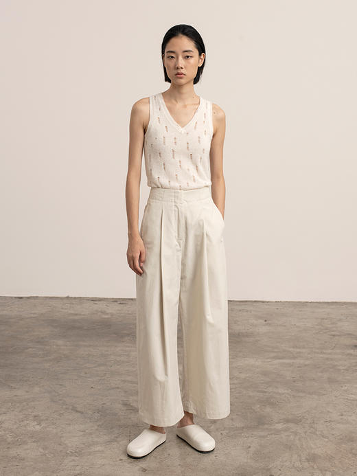 322工房搭配衣橱女士褶裥西裤2023春夏款棉混纺阔腿休闲裤子B115 商品图3