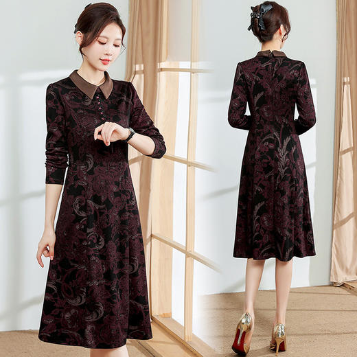 秋季新款，中长款A字裙时尚中老年妈妈装印花连衣裙QYM-YM-XGY239-Y 商品图2
