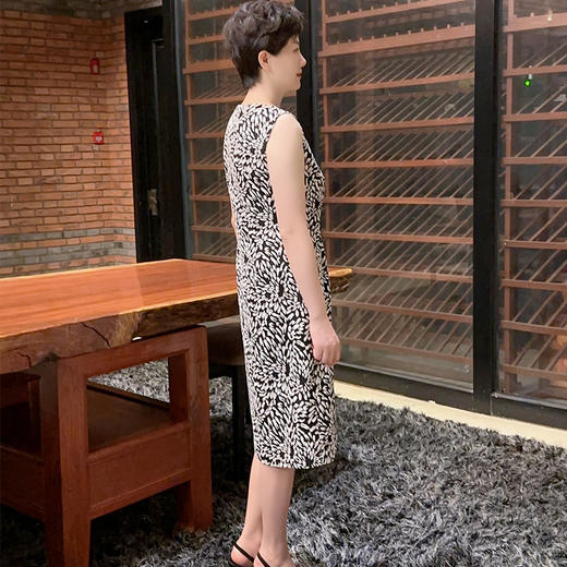 圣三利女装 新款经典黑白提花针织弹力中长款连衣裙SL2037122 商品图1