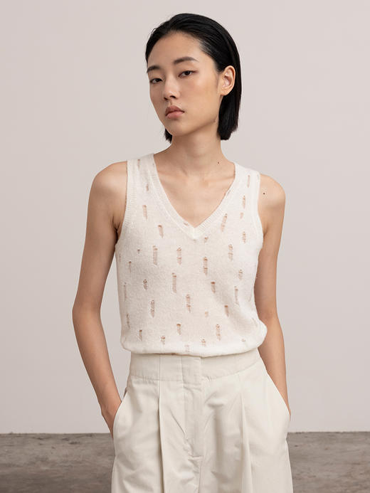 322工房新意短毛绒女士圈圈纱羊毛破洞背心2023秋冬款v领内搭B133 商品图0