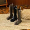 西遇厚底长筒靴女新款秋冬美式复古骑士靴黑色粗跟不过膝长靴V2133996 商品缩略图4