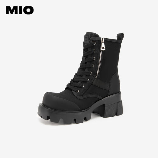 MIO米奥冬季方头高跟中筒靴酷飒厚底户外工装靴马丁靴女靴M235630212 商品图0