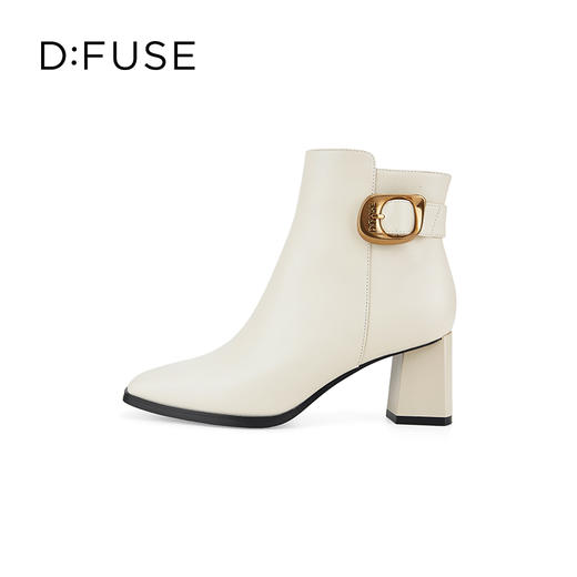 Dfuse迪芙斯冬季新款牛皮方头复古金扣粗高跟短靴DF34116013/DF34118013 商品图2