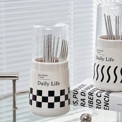 「三款配色！带盖设计」ins风奶油色圆形筷笼防尘带盖沥水筷子篓厨房筷子收纳整理置物架 商品图1