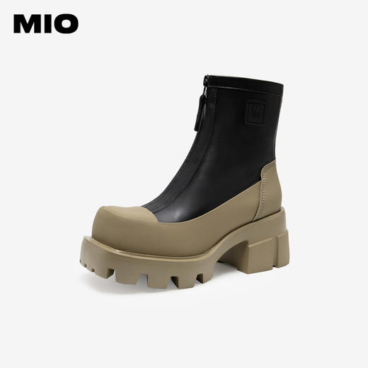 MIO米奥冬季方头高跟短筒靴运动机能靴厚底切尔西靴女M235630213 商品图1