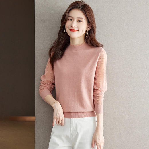 半高领蕾丝针织衫女秋季2023新款长袖内搭薄款毛衣上衣打底衫CC-MY8996 商品图1