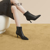 千百度细高跟靴秋冬羊皮时装靴尖头显瘦美拉德短靴女鞋A23572104 商品缩略图2