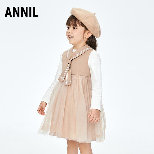 【实体店同款】女童学院风海军领网纱无袖连衣裙买即赠海军领2023年秋季新款安奈儿童装XG333527 商品图1
