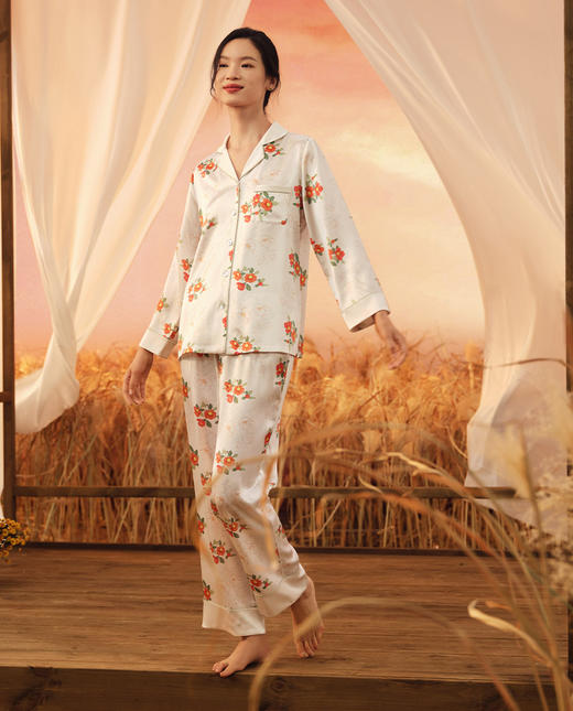 5F AIMER 爱慕黄锦家居服套装100%桑蚕丝家居服套装 商品图1