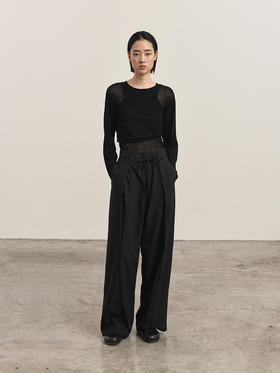 322工房搭配衣橱女士羊毛混纺系带裤2023秋冬显瘦直筒休闲裤B118