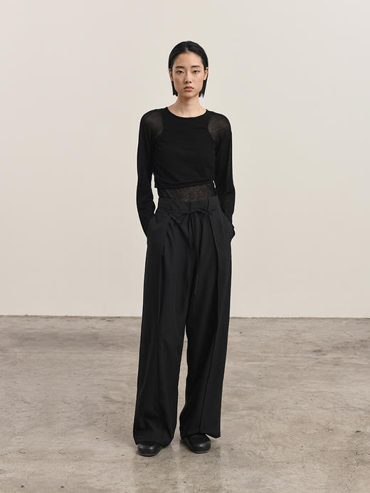 322工房搭配衣橱女士羊毛混纺系带裤2023秋冬显瘦直筒休闲裤B118 商品图0