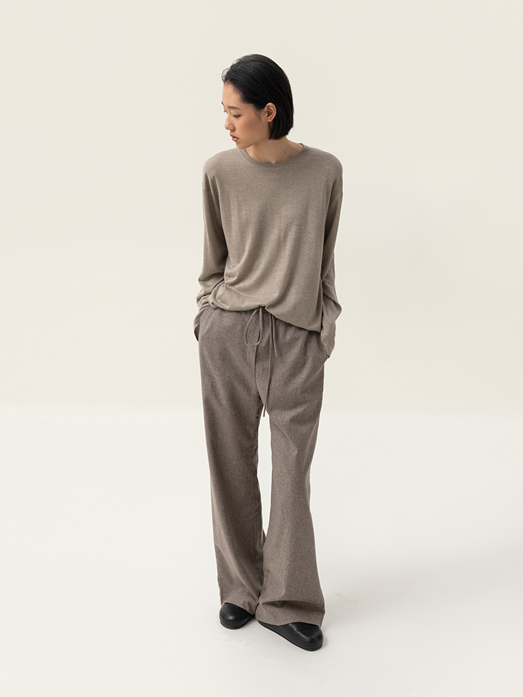 322工房经典再造长袖真丝羊绒圆领套头衫2023秋冬针织打底衫B109