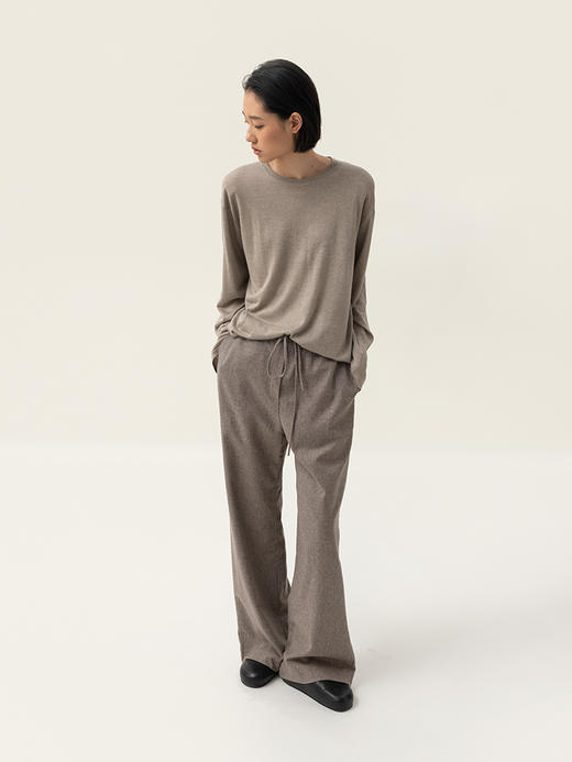 322工房经典再造长袖真丝羊绒圆领套头衫2023秋冬针织打底衫B109 商品图0