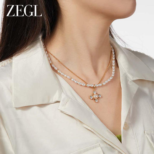 ZEGL设计师法式十字架系列叠戴人造小珍珠项链女款轻奢小众锁骨链 商品图4