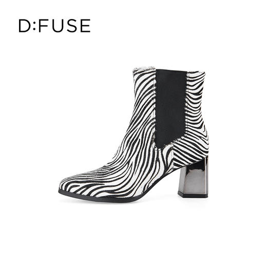 Dfuse迪芙斯冬季新款经典斑马纹粗跟切尔西短靴女DF34116106 商品图4