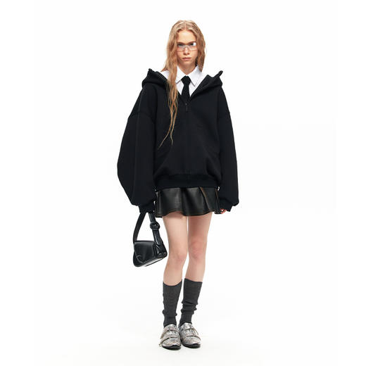 NUTH“凝聚空气”黑色宽松百搭oversize连帽卫衣宽松拉链厚外套（发货时间同步天猫） 商品图3