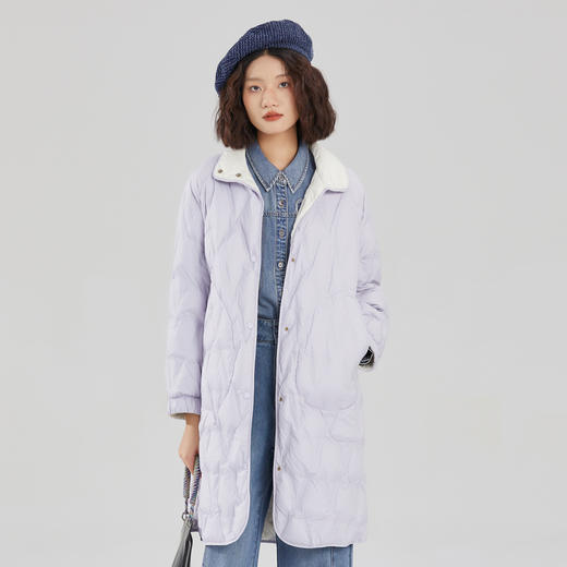 谜底轻薄羽绒女2023冬季新款时尚立领宽松中长款羽绒服239MY7316 商品图0