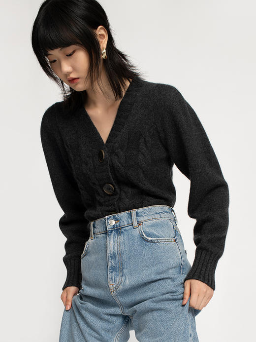 322工房羊绒衫针织开衫女通勤新款秋冬纯色提花长袖复古毛衣外套 商品图4