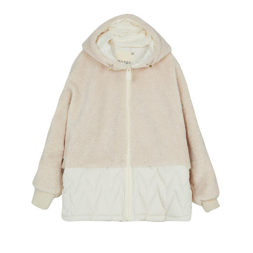 谜底连帽拼接羽绒女2023冬季新款时尚宽松毛毛鸭绒外套239MY7402 商品图4