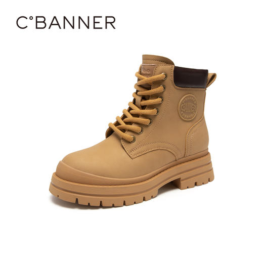 千百度厚底复古马丁靴女秋冬户外大黄靴增高小短靴女鞋A23556352 商品图0