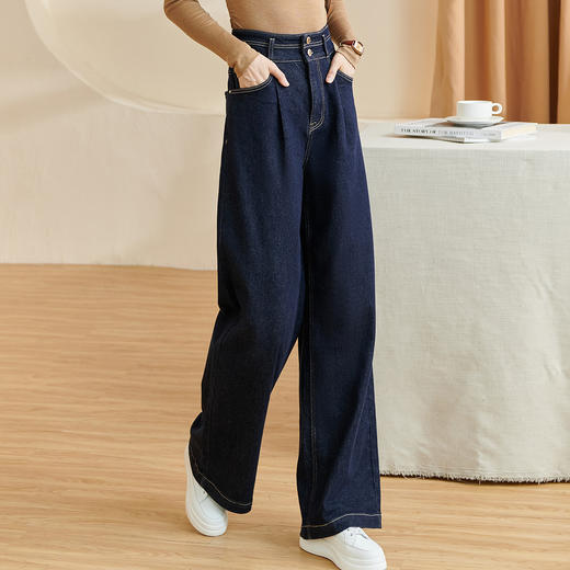 芳外【高腰牛仔裤】2025秋季新款时尚简约百搭直筒休闲裤女2639 商品图2
