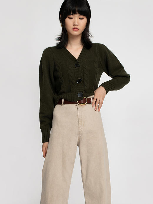 322工房羊绒衫针织开衫女通勤新款秋冬纯色提花长袖复古毛衣外套 商品图3