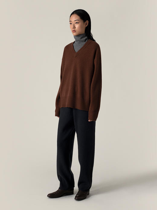 322工房重磅经典加厚保暖纯山羊绒衫针织衫新款宽松V领套头衫A954 商品图1