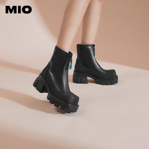 MIO米奥冬季方头高跟短筒靴运动机能靴厚底切尔西靴女M235630213 商品图0