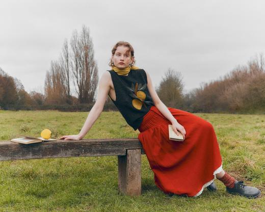 Renlisu 珊瑚红波浪碎褶A型半裙 商品图8