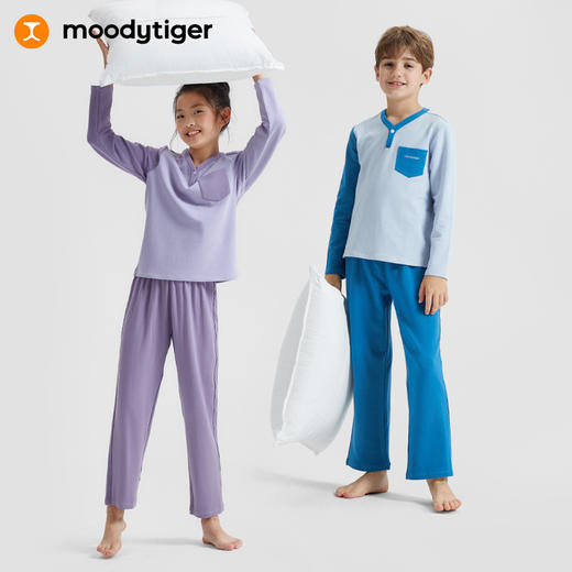 【专属】moodytiger儿童睡衣男女童23年秋季新款上衣长袖长睡裤家居服套装 M33120102 商品图0