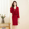 WZNH WY3339 2023秋冬新款时尚洋气花苞袖新中式双盘扣针织外搭连衣裙两件套 商品缩略图0