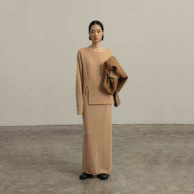 322工房经典再造纯喀什米尔羊毛不规则针织半身裙2023秋冬直筒裙女B141